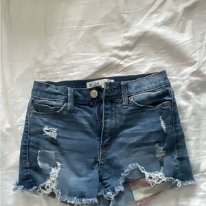 Mudd Blue Distressed Jean Shorts with Frayed Hem